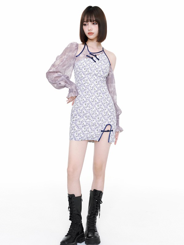 吾哈女装2022秋冬季灰色旗袍