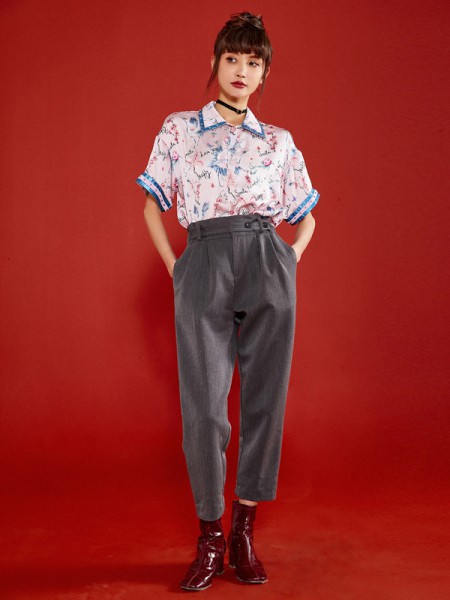 裂帛女装2022秋冬季灰色长裤