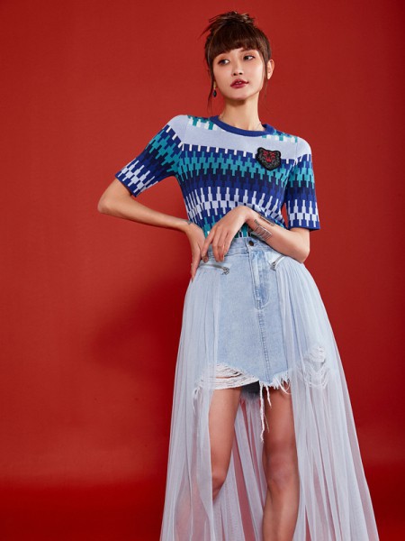 裂帛女装2022秋冬季蓝色长裙