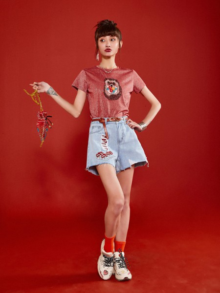 裂帛女装2022秋冬季粉色T恤