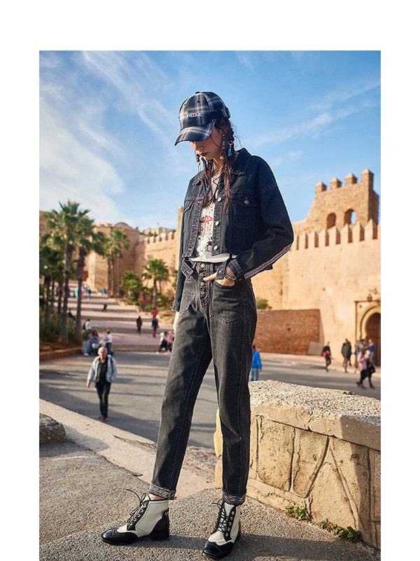 裂帛女装2022秋冬季黑色长裤