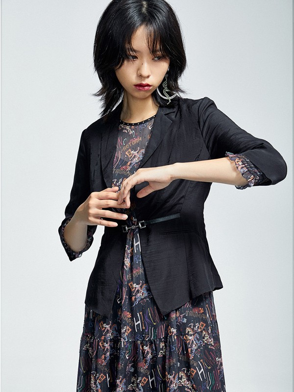 裂帛女装2022秋冬季黑色连衣裙