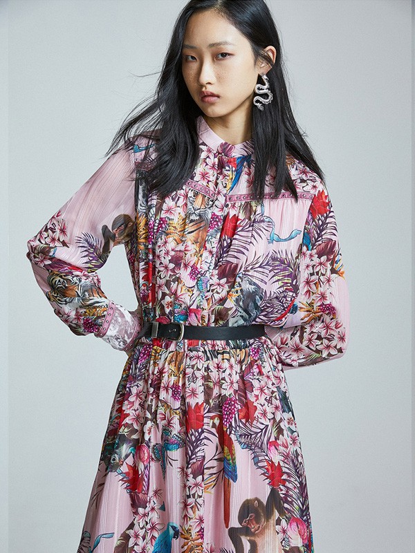 裂帛女装2022秋冬季粉色连衣裙