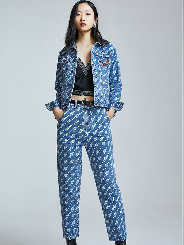 裂帛女装2022秋冬季蓝色长裤