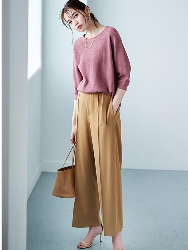 优衣库休闲装2022秋冬季咖啡色阔腿裤