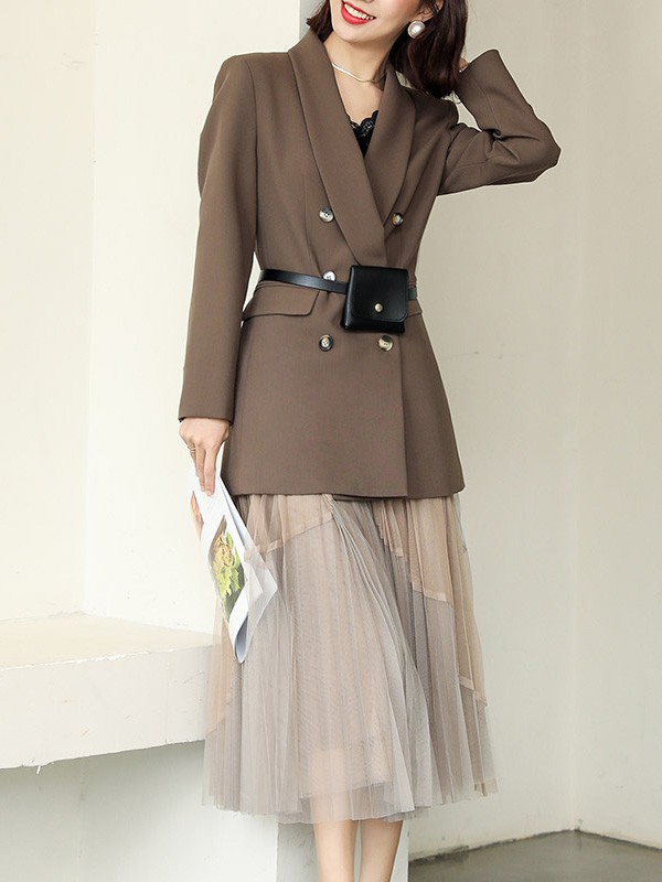 岚爵女装2022秋冬季米色百褶裙