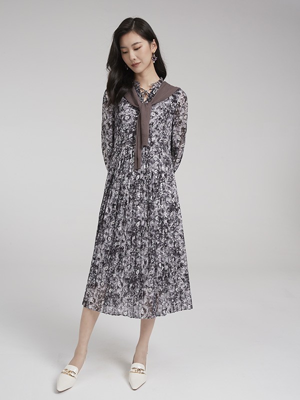 佛尼亚女装2022秋冬季灰色连衣裙