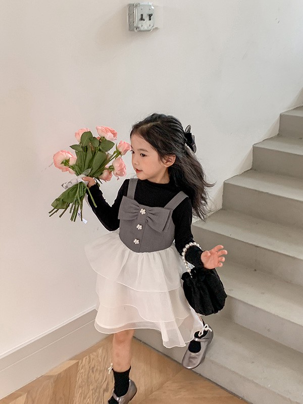 童图童装2022秋冬季拼色吊带裙