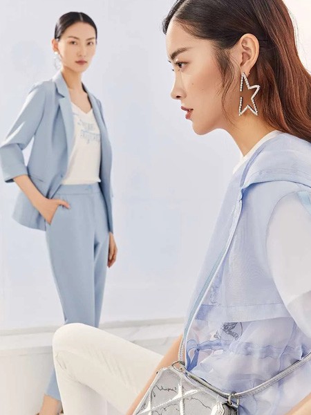 领弟女装2022春夏季蓝色西装裤