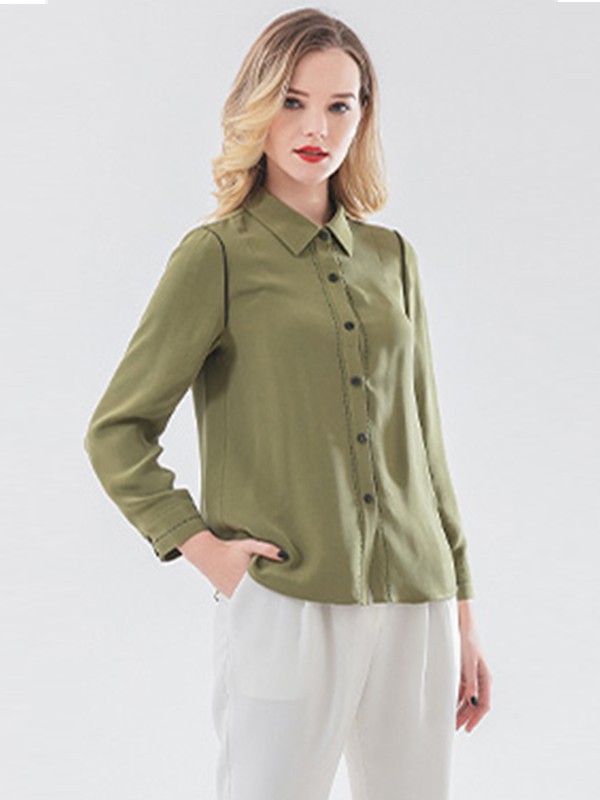 维欧艾女装2022春夏季绿色衬衫