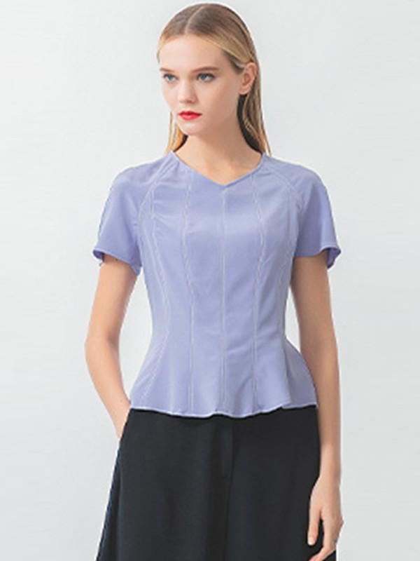 维欧艾女装2022春夏季蓝色T恤