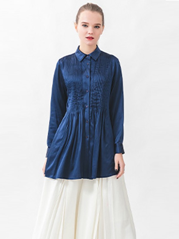 维欧艾女装2022春夏季藏蓝色衬衫