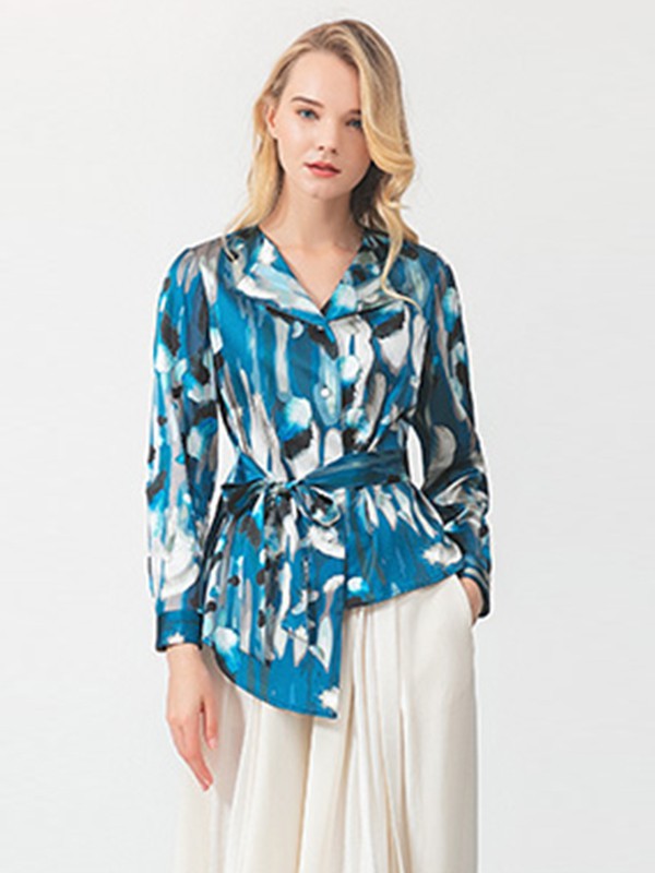 维欧艾女装2022春夏季蓝色衬衫