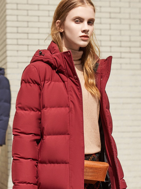 鸭鸭羽绒服2022秋冬季红色羽绒服