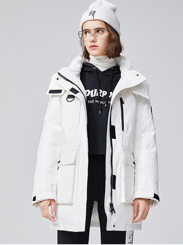 鸭鸭羽绒服2022秋冬季白色派克服