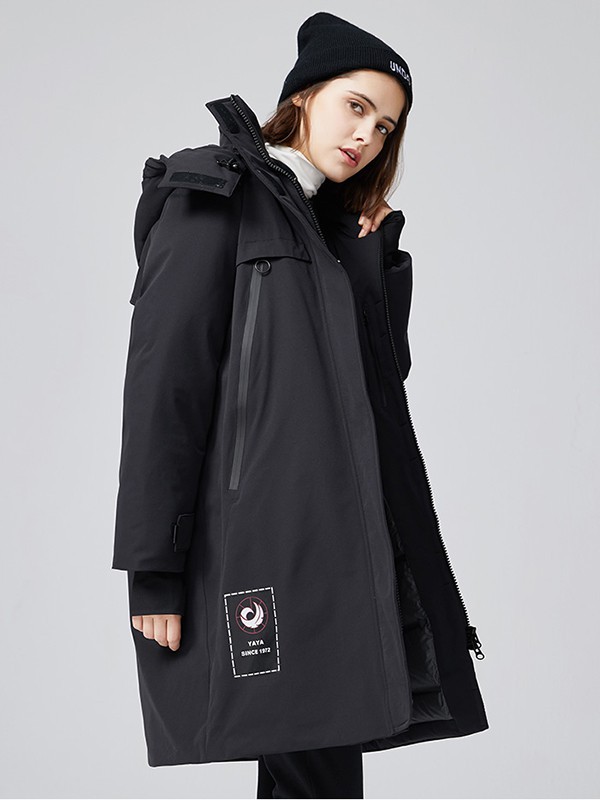 鸭鸭羽绒服2022秋冬季黑色派克服