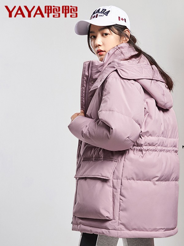 鸭鸭羽绒服2022秋冬季粉色棉服