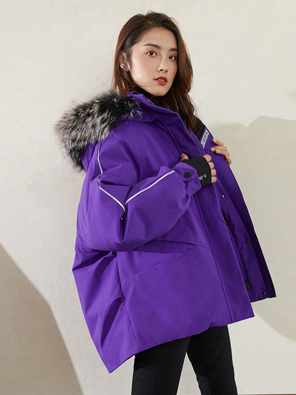 千仞岗羽绒服2022秋冬季紫色派克服