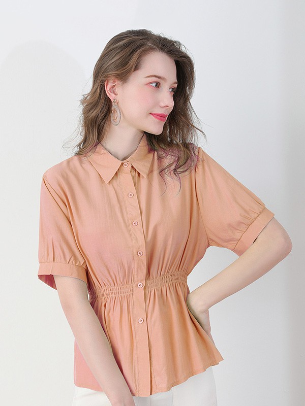 上东轻奢女装2022春夏季橙色衬衫