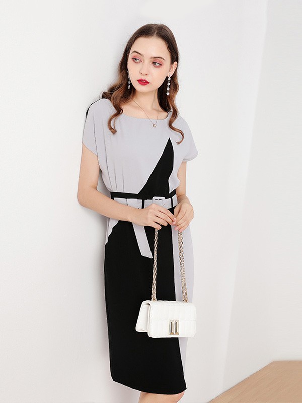 上东轻奢女装2022春夏季灰色连衣裙