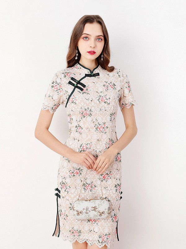 上东轻奢女装2022春夏季白色旗袍