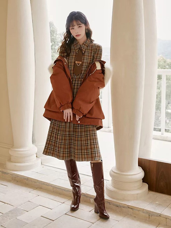 点占2022秋冬季咖啡色衬衫裙