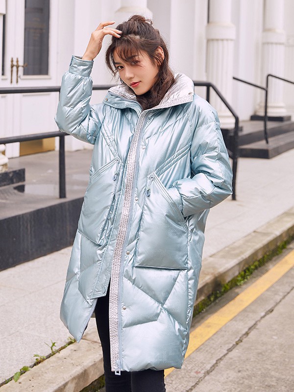 冰洁羽绒服2022秋冬季蓝色棉服