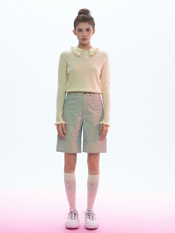 思诺芙德女装2022秋冬季绿色短裤