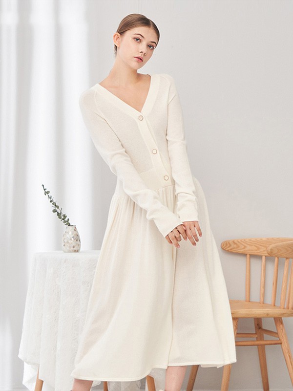 思诺芙德女装2022春夏季白色连衣裙