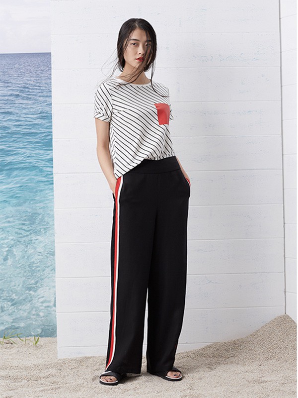 研色2022春夏季黑色阔腿裤