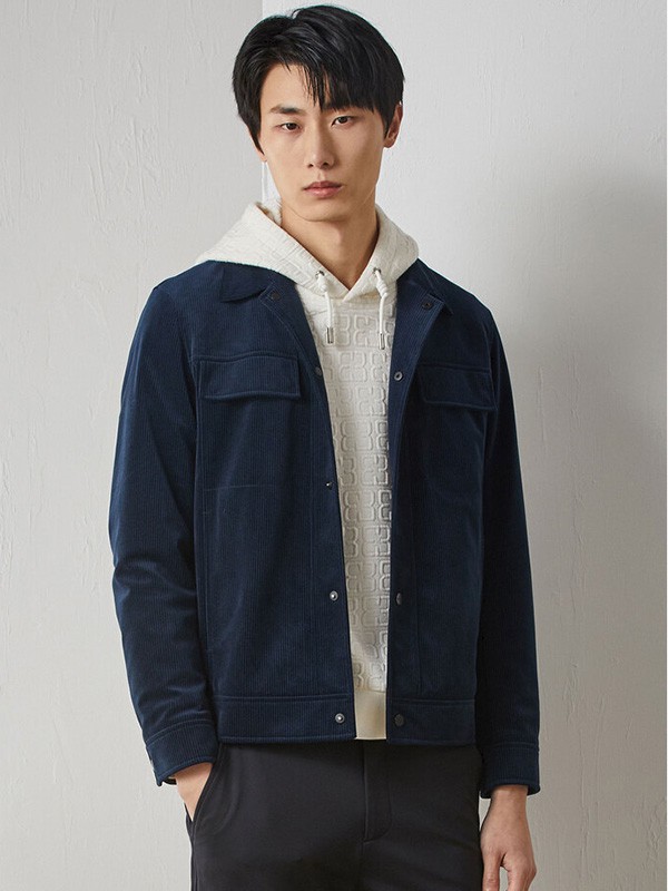 堡尼男装2022秋冬季藏蓝色外套