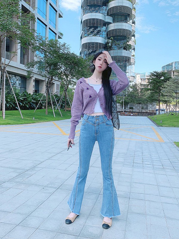 自然元素女装2022秋冬季蓝色喇叭裤