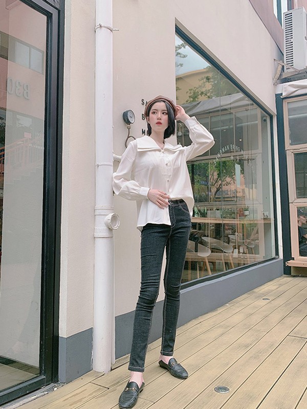 自然元素女装2022春夏季白色衬衫