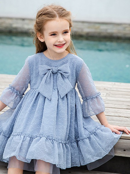 贝贝豆丁童装2022春夏季蓝色连衣裙