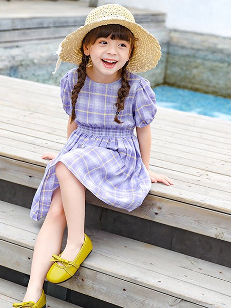 贝贝豆丁童装2022春夏季紫色连衣裙