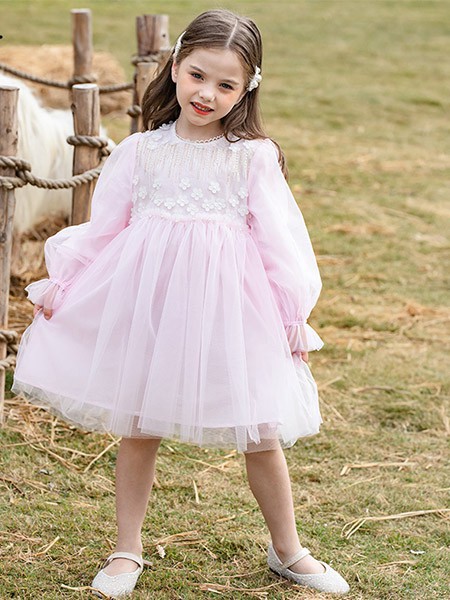 贝贝豆丁童装2022春夏季粉色连衣裙