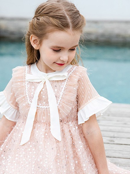 贝贝豆丁童装2022春夏季粉色连衣裙