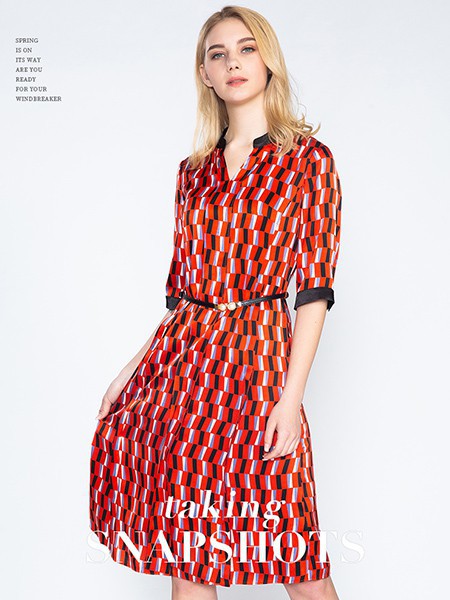 柏维娅女装2022秋冬季红色连衣裙