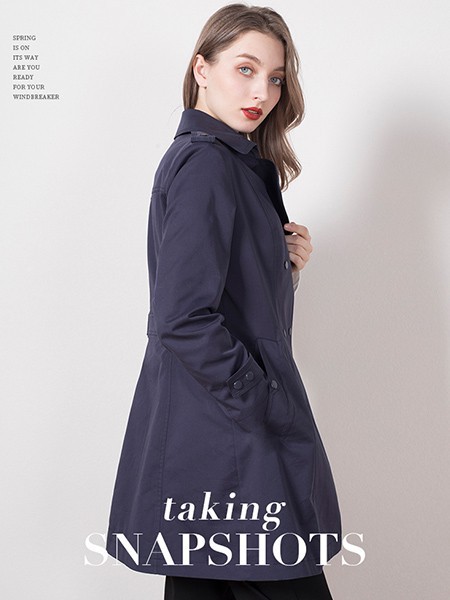 柏维娅女装2022秋冬季藏蓝色风衣