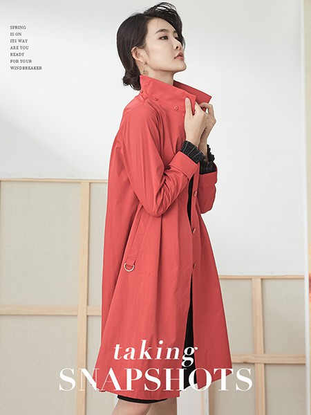 柏维娅女装2022秋冬季橙色风衣