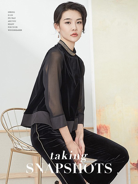 柏维娅女装2022秋冬季黑色雪纺衫