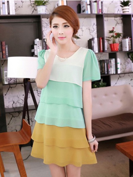 蔓缇蜜丝女装2022春夏季拼色连衣裙