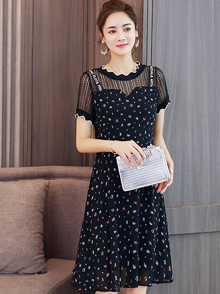 蔓缇蜜丝女装2022春夏季黑色连衣裙