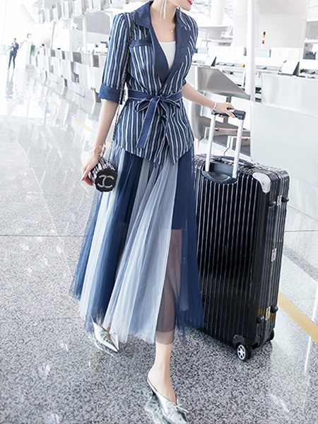 蔓缇蜜丝女装2022春夏季拼色长裙