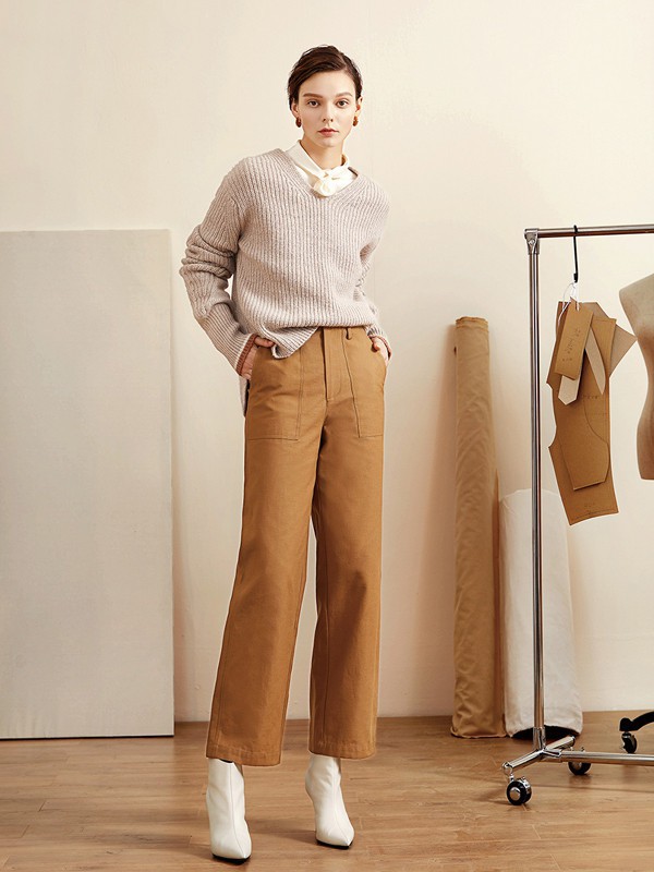 她图女装2022秋冬季咖啡色阔腿裤
