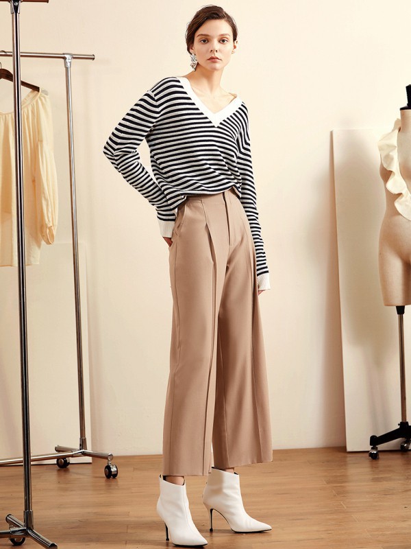 她图女装2022春夏季卡其色阔腿裤