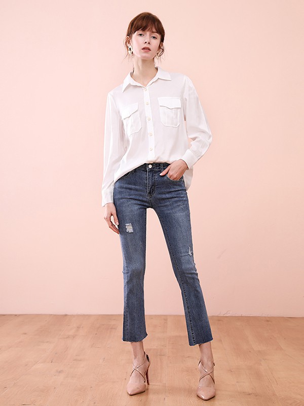 她图女装2022春夏季白色衬衫