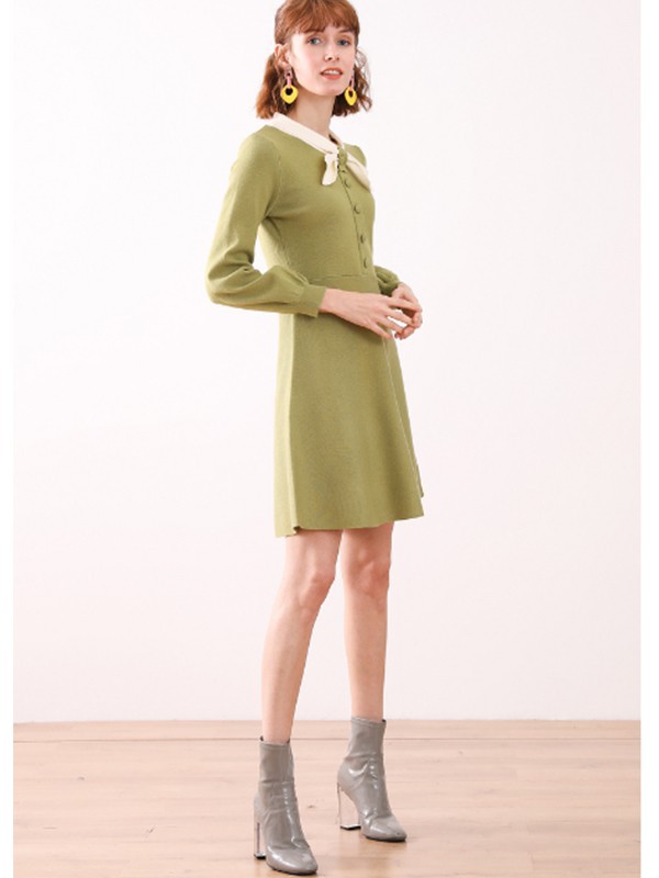 她图女装2022春夏季绿色连衣裙