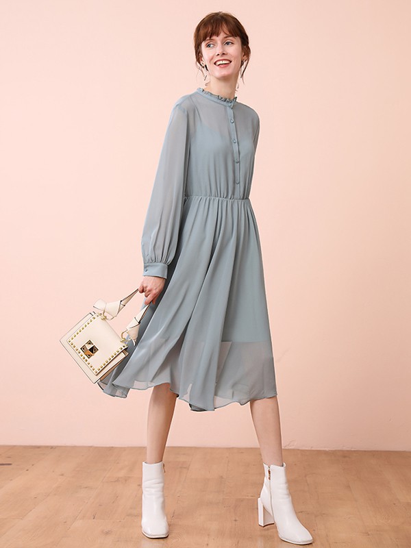 她图女装2022春夏季灰色连衣裙