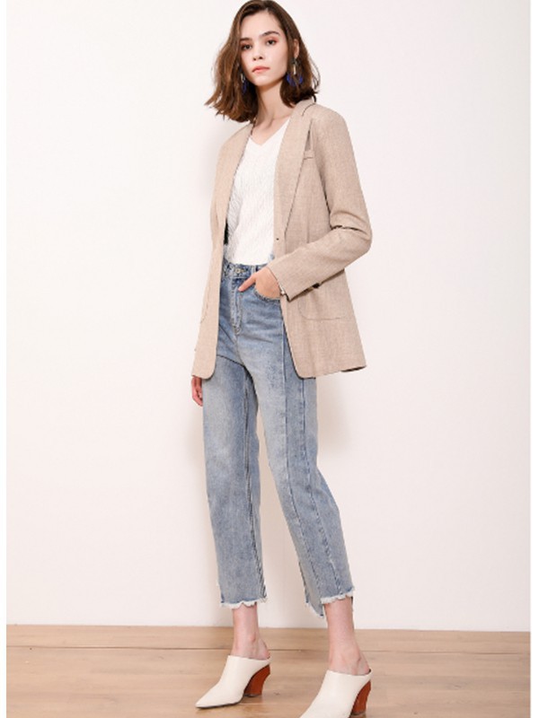 她图女装2022春夏季蓝色长裤